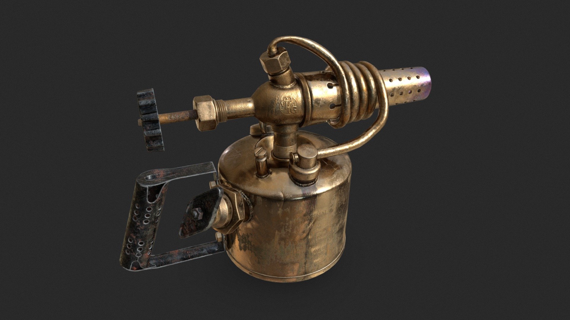 Antique brass blowtorch. Fictional