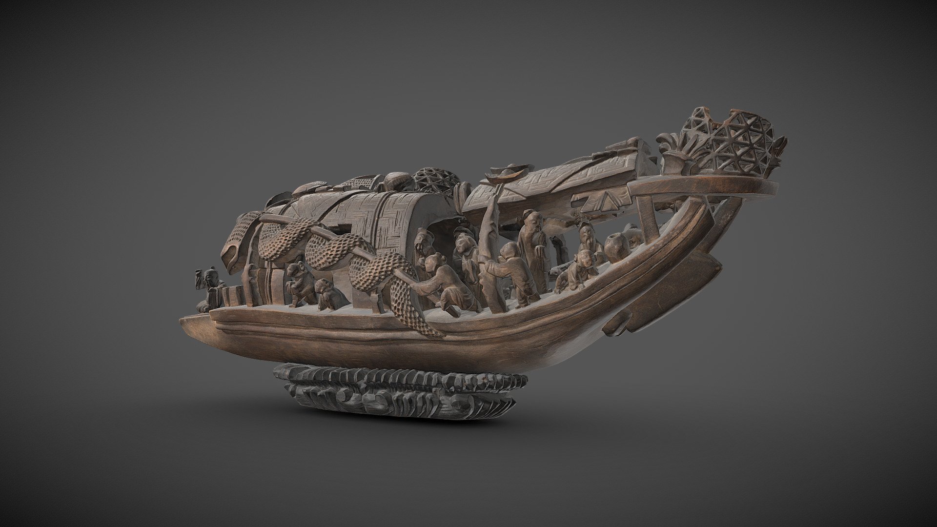 Sampan, modèle réduit gravé en bois