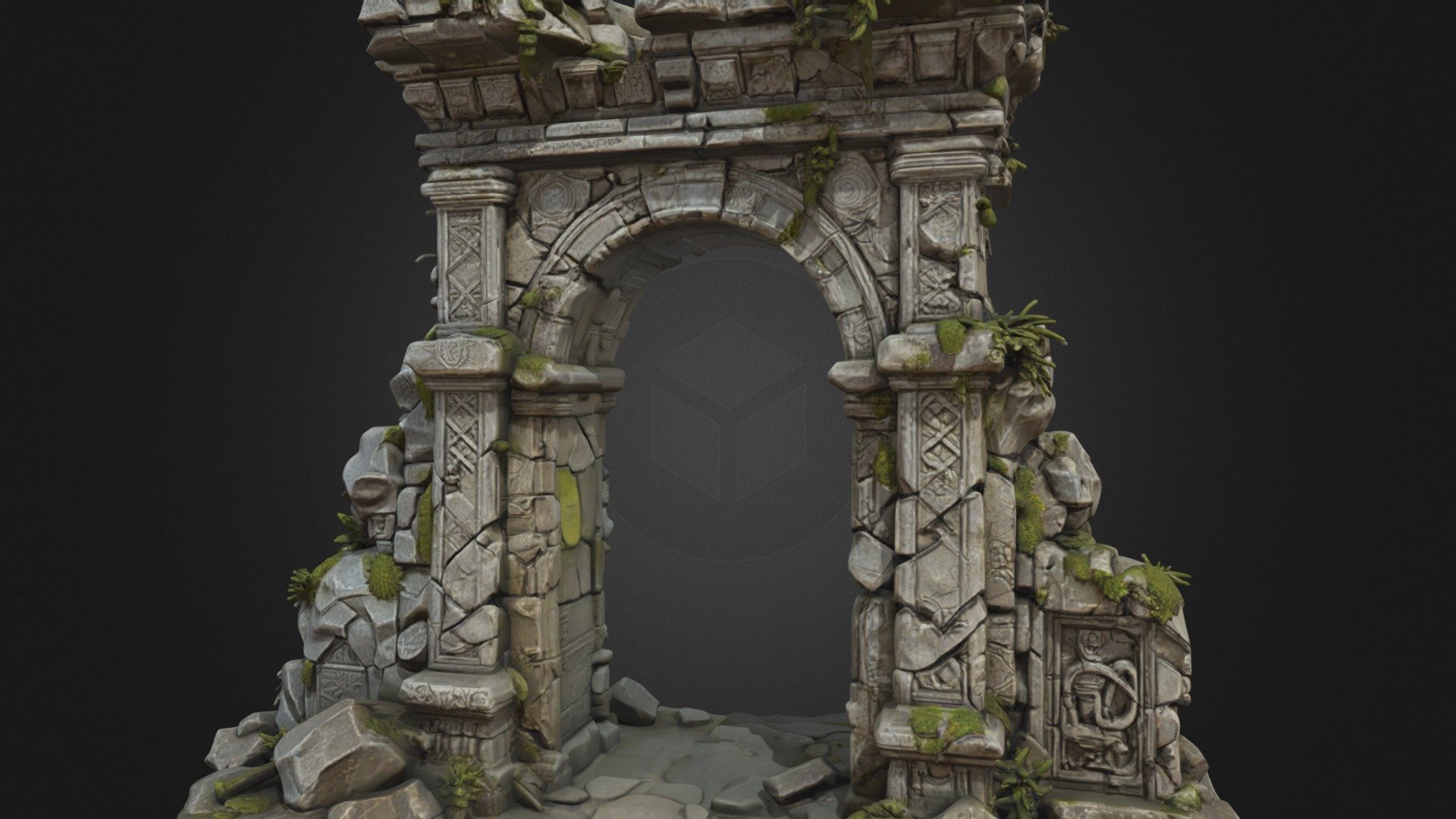 Ancient Stone Gate Ruin - Moss Covered