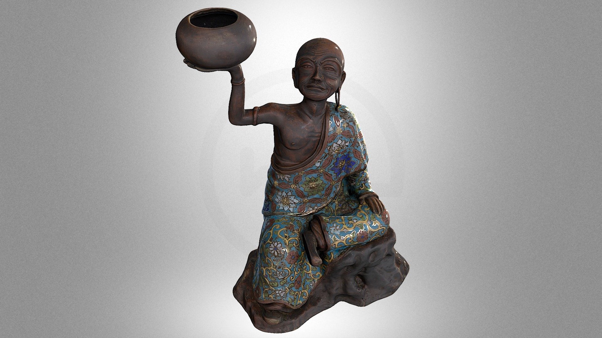 Figure of seated arhat with a vase