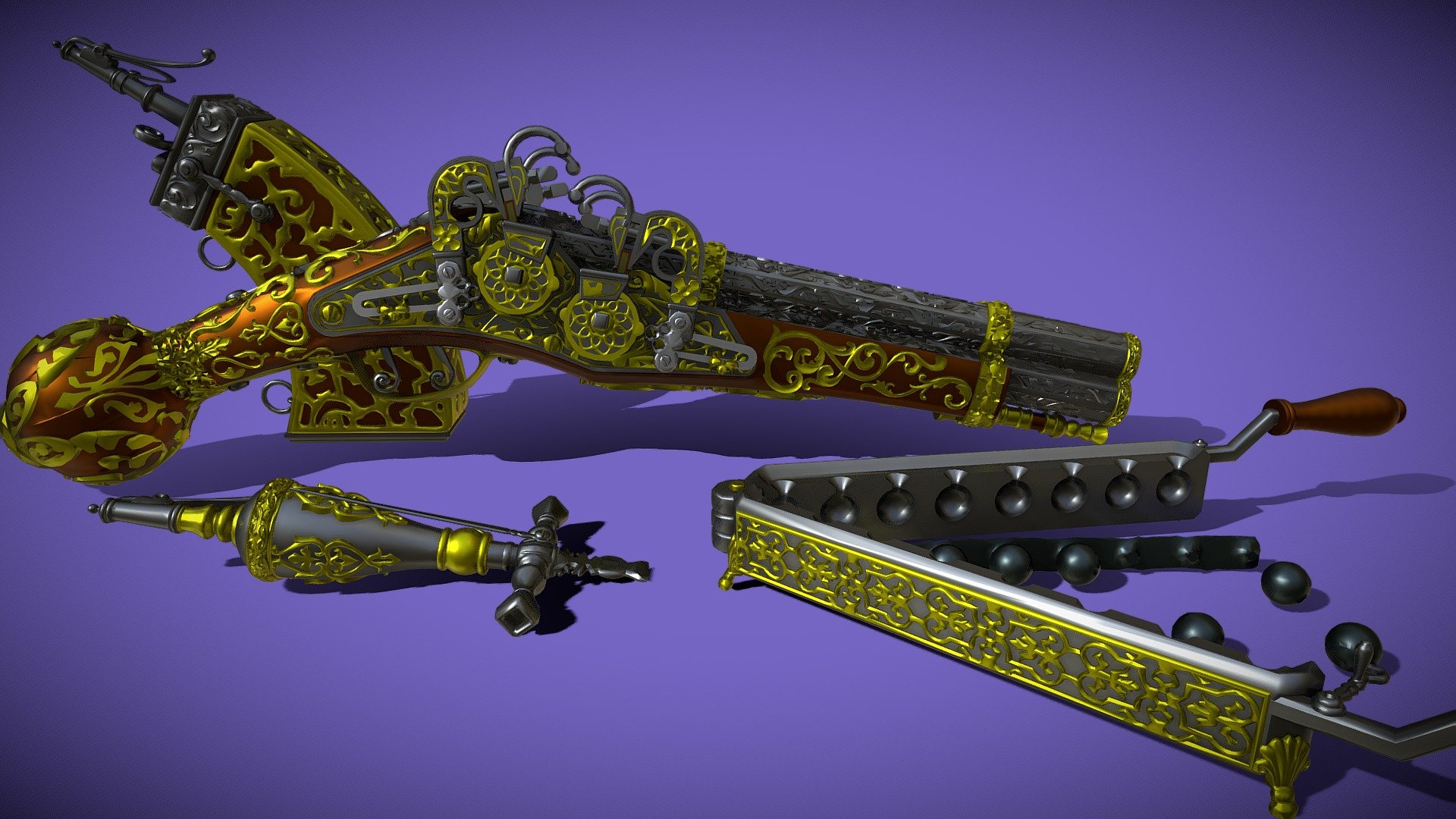 Elizabethan Quad Barreled Wheellock Pistol