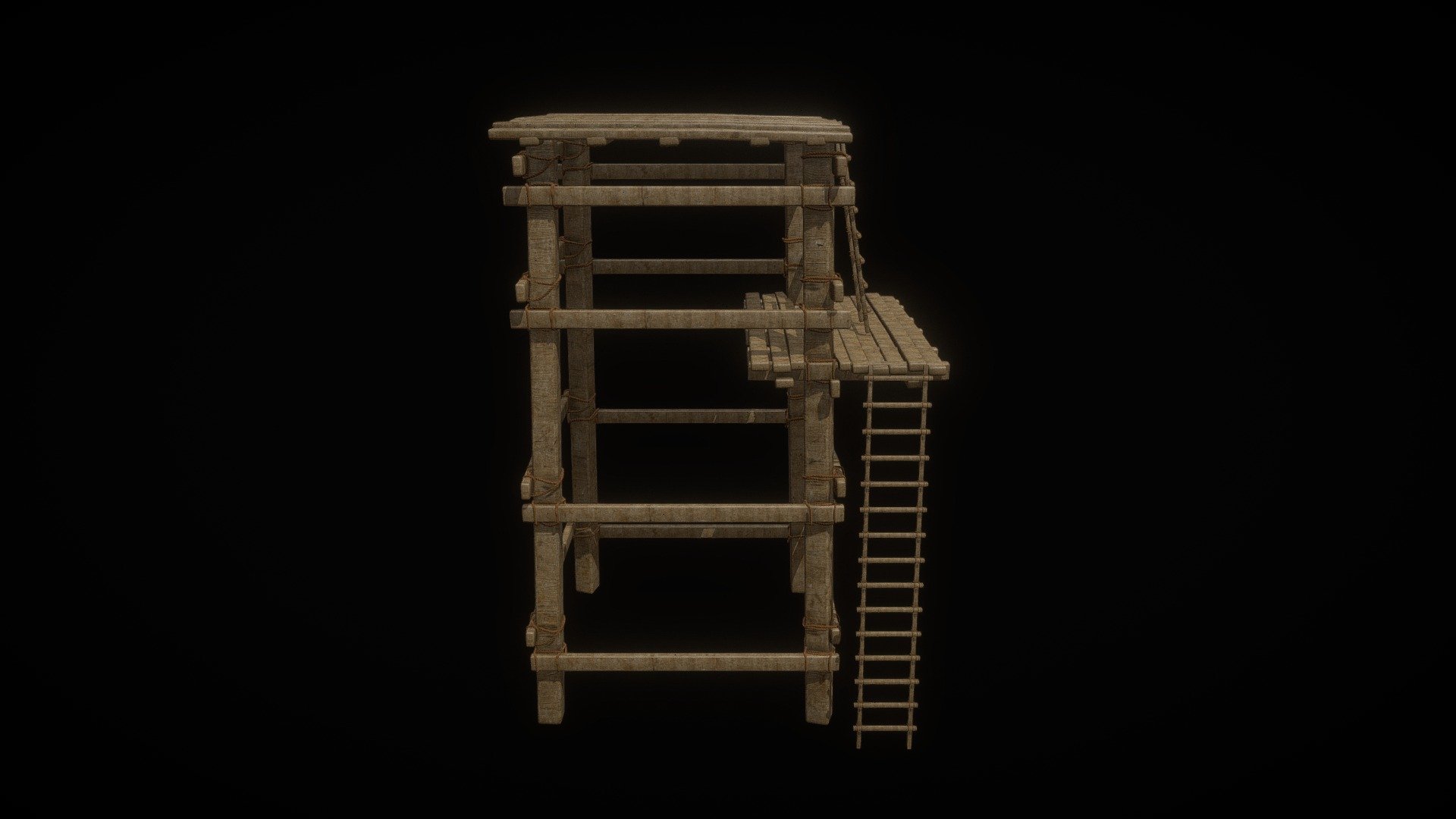 Medieval Platform Wood and Rope Stairs