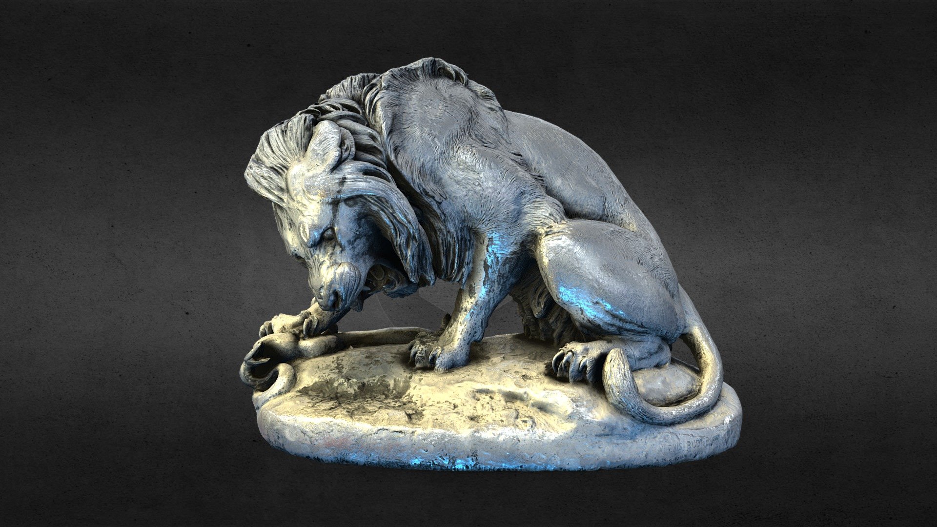 Lion Sculpture game asset optimized baked light