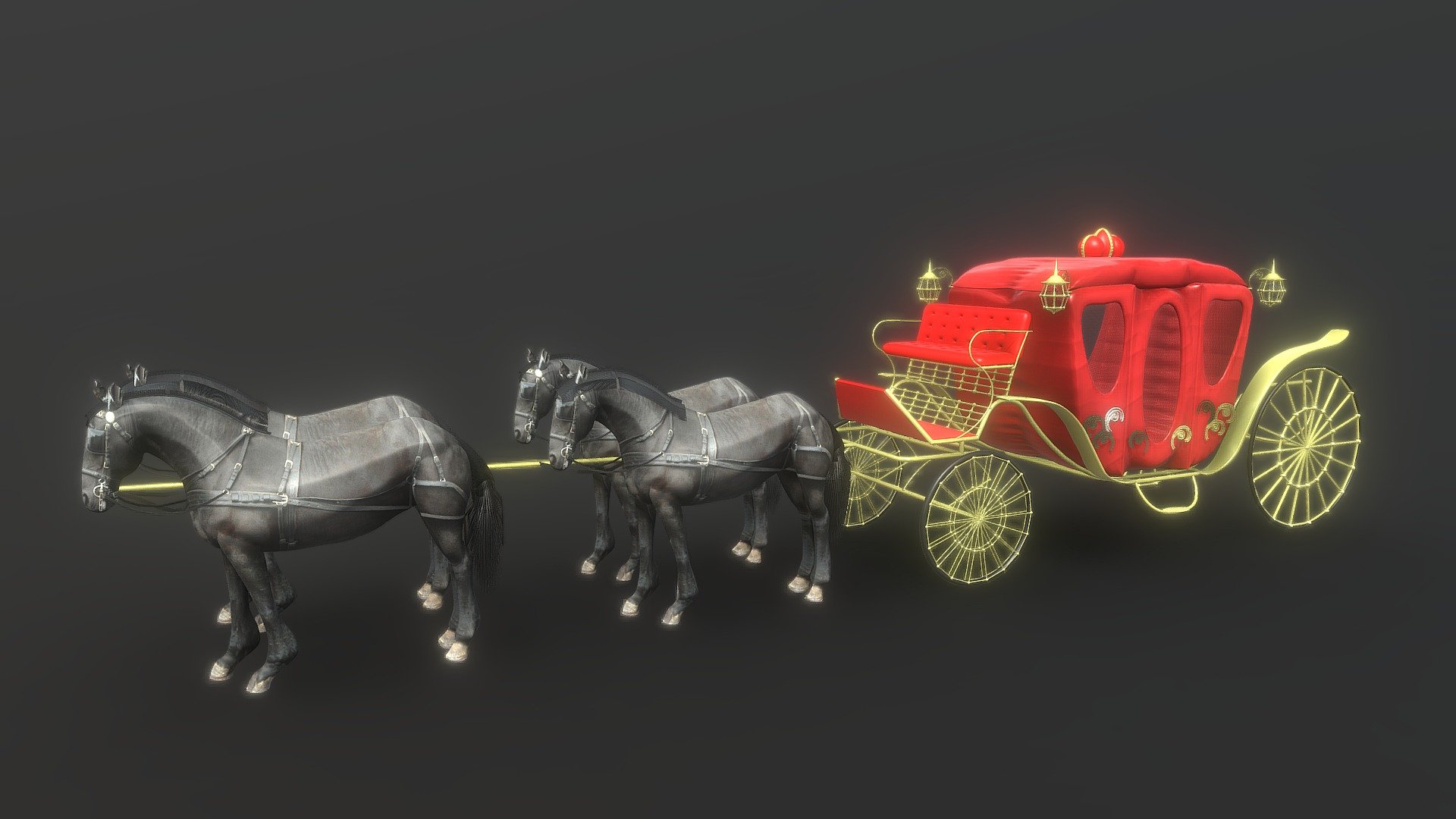 Four-horses Carriage-lowpoly