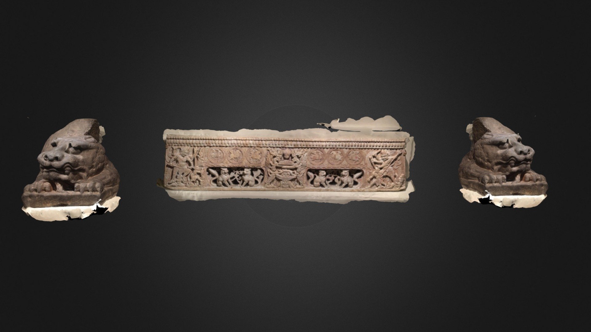 Stone Guardian Lion and Carved Coffin Platform