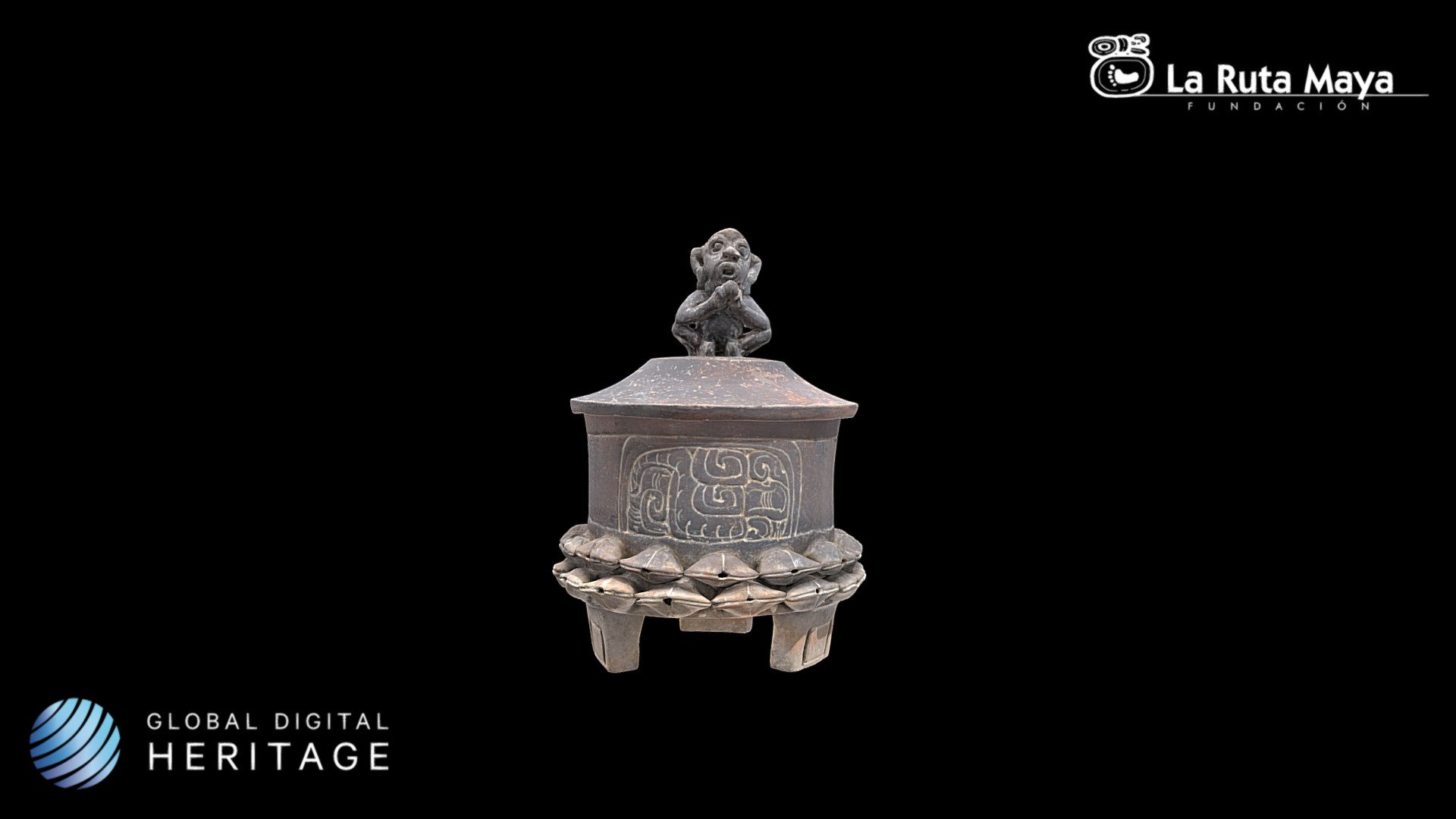 Tripod bowl with lid and monkey handle