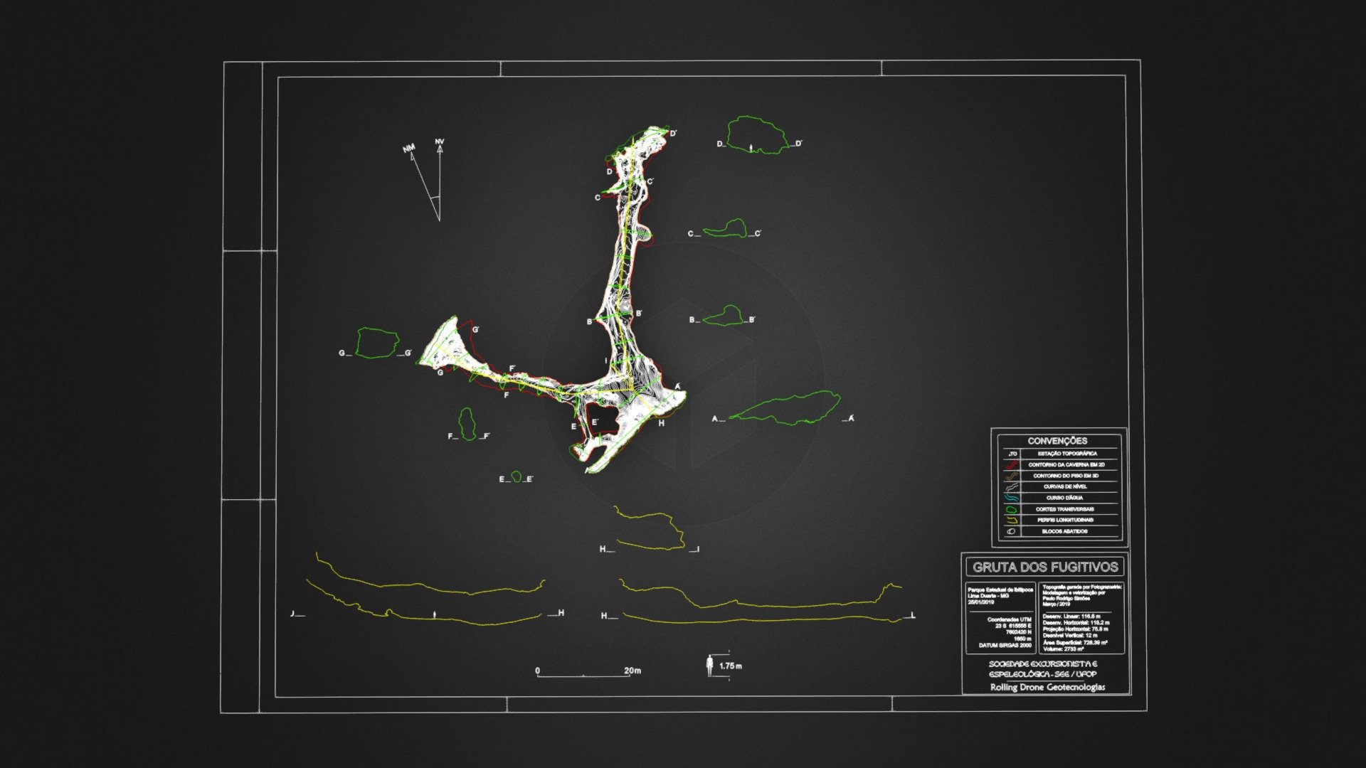 Mapa espeleológico parcial Gruta dos Fugitivos