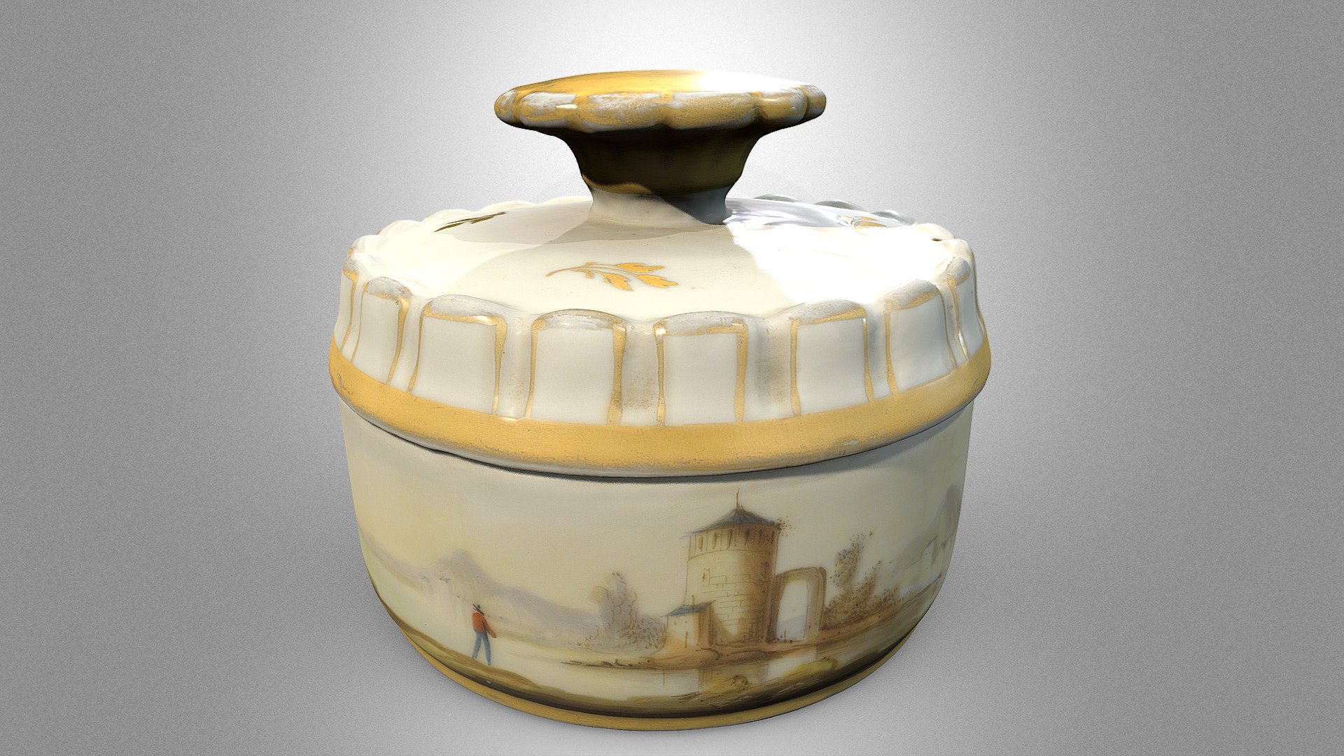 Porcelain pouncet-box with a landscape