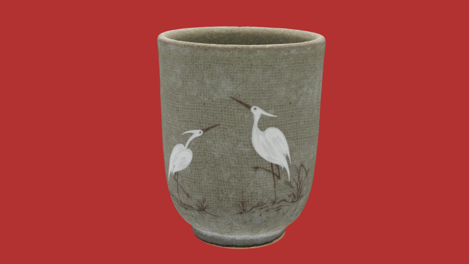 鷺図の湯呑み -Teacup with heron design-