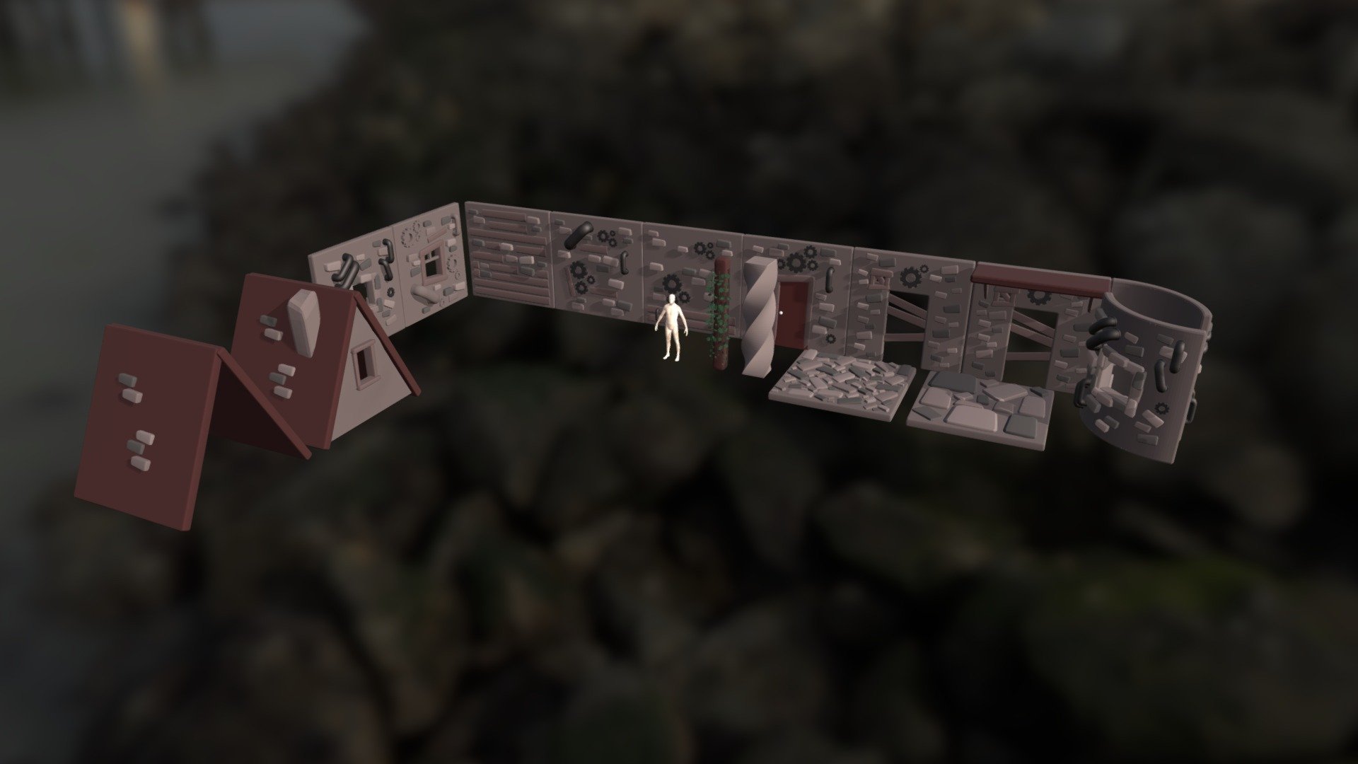 Modular Walls - Steampunk Style Low Poly FBX