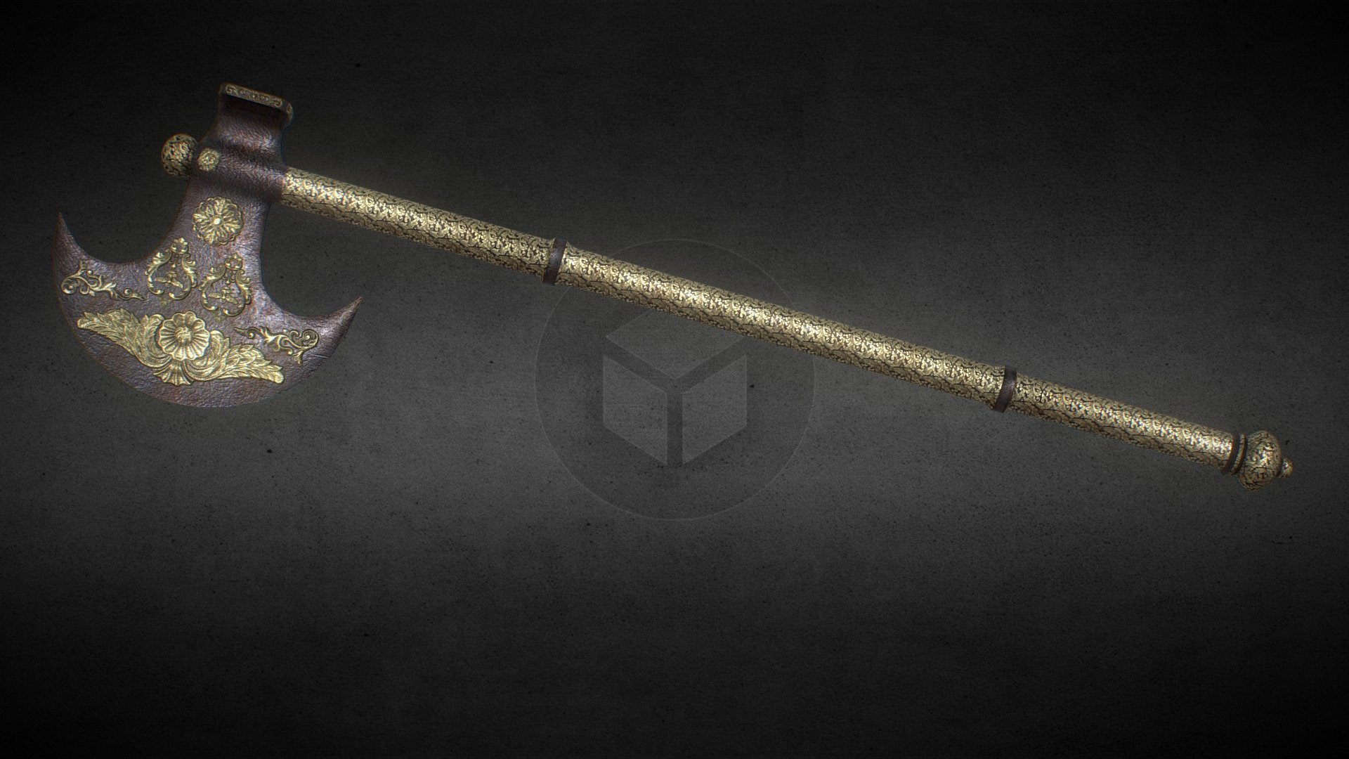 Ornate Tabar Ceremonial Mughal Axe (Low Poly)