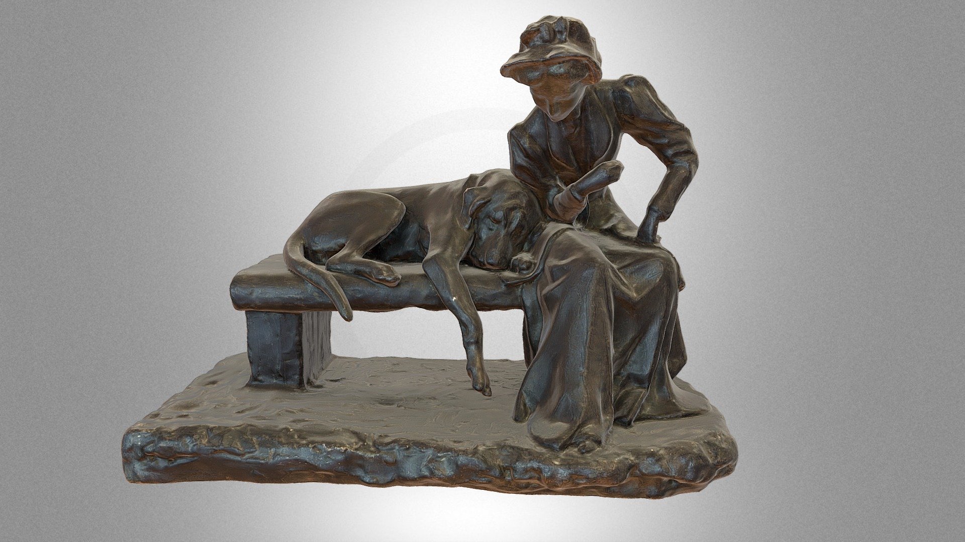 “Mrs Sturday with a dog on a bench”
