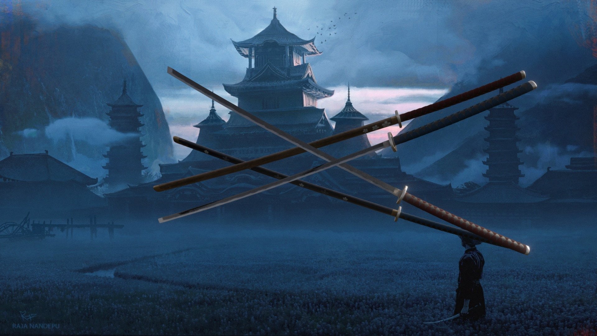 set of two katanas