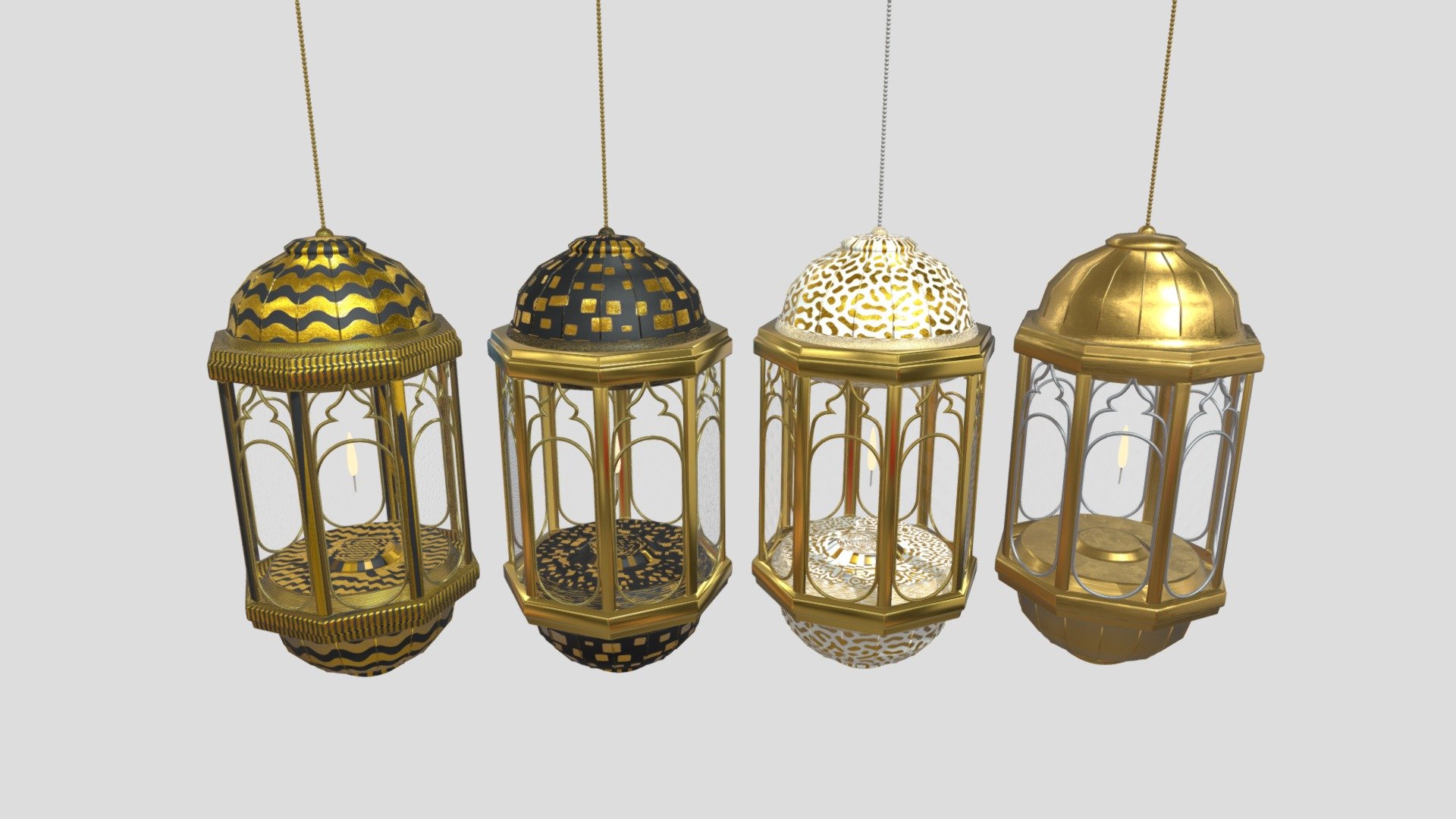Set of Lambs Or Lanterns with candle and glass