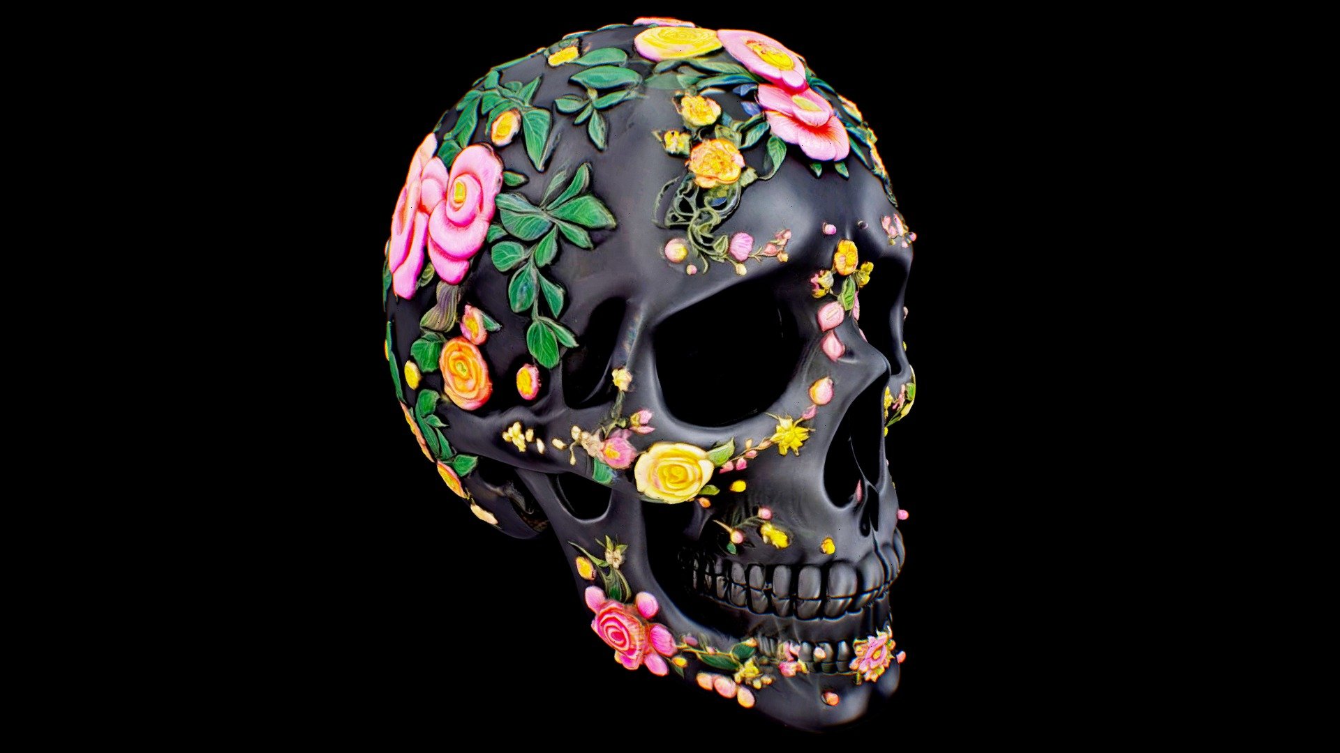 Mexican Skull with Flower Pattern
