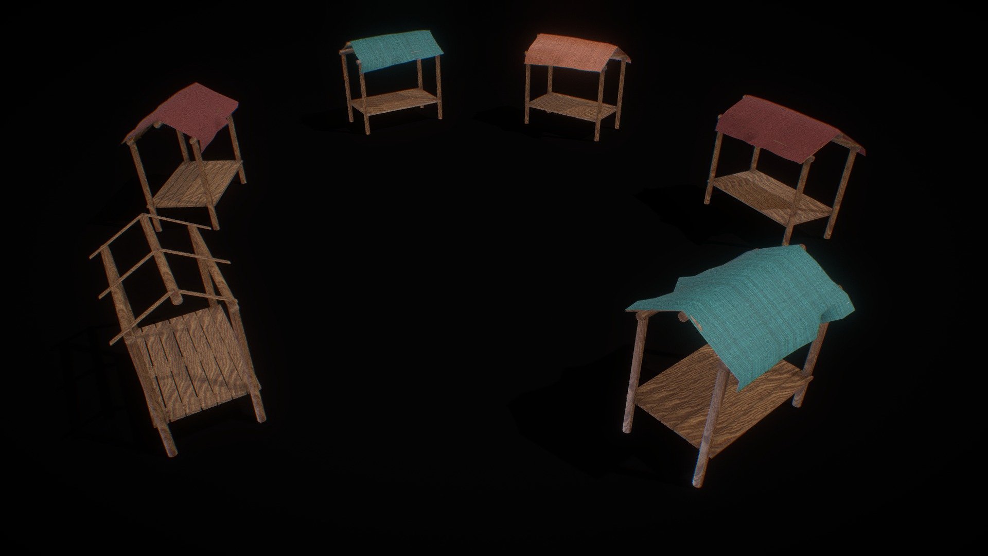 Medieval Market Stalls (Low-poly)
