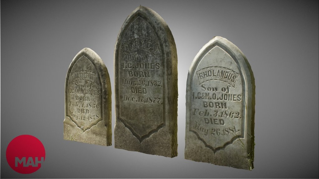 Mary, Albert, and Rholandus Jones Tombstones