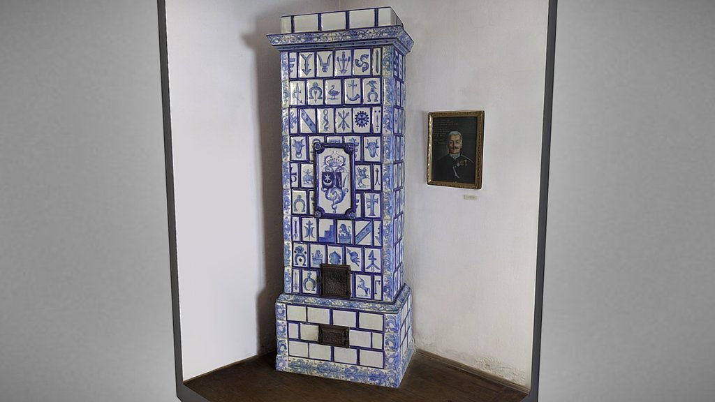 Tiled stove so-called amorial with coats of arms
