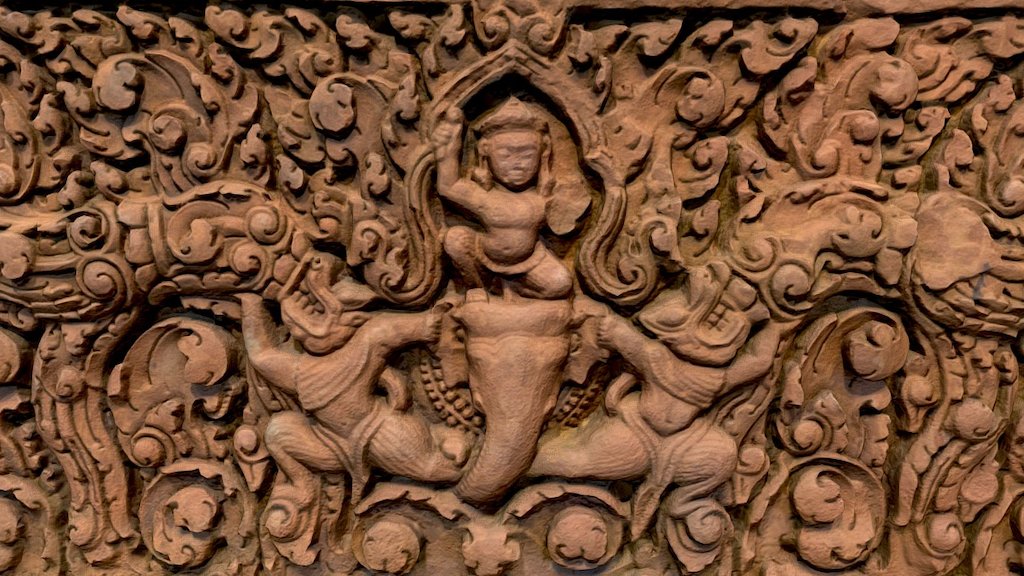 Indra Riding Airavata - Khmer Relief
